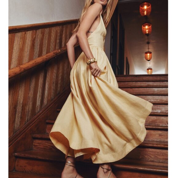 NWOT Reformation Percy Halter Linen Midi Dress Sz2 Parmesan - Picture 4 of 13